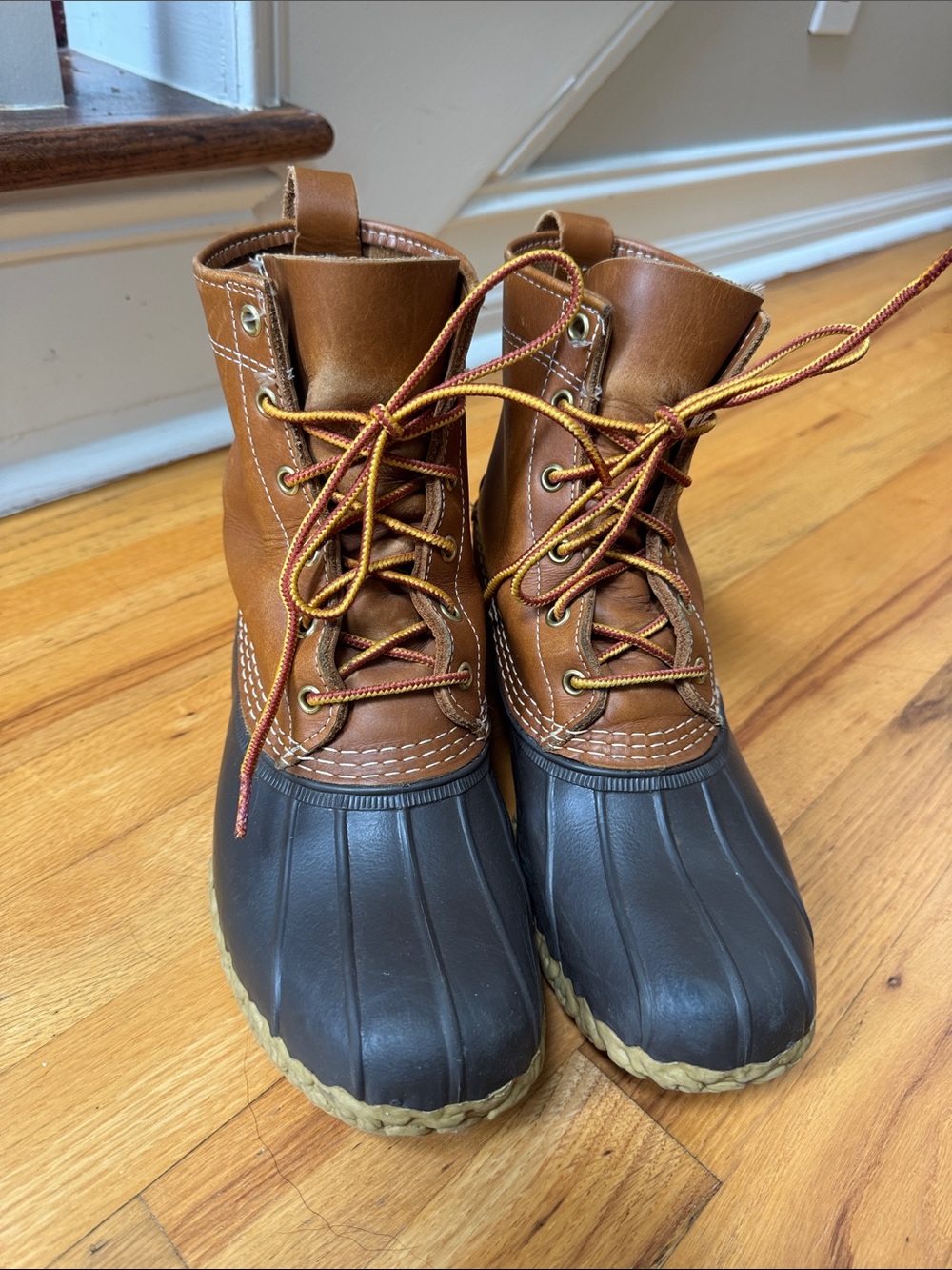L.L. Bean Brown Leather and Rubber Duck Boots with Two-Tone Laces